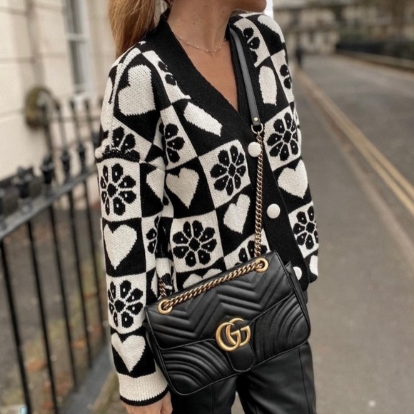 Zara Blogger Favorite Jacquard Checkered Heart & Floral Cardigan - Picture 6 of 11